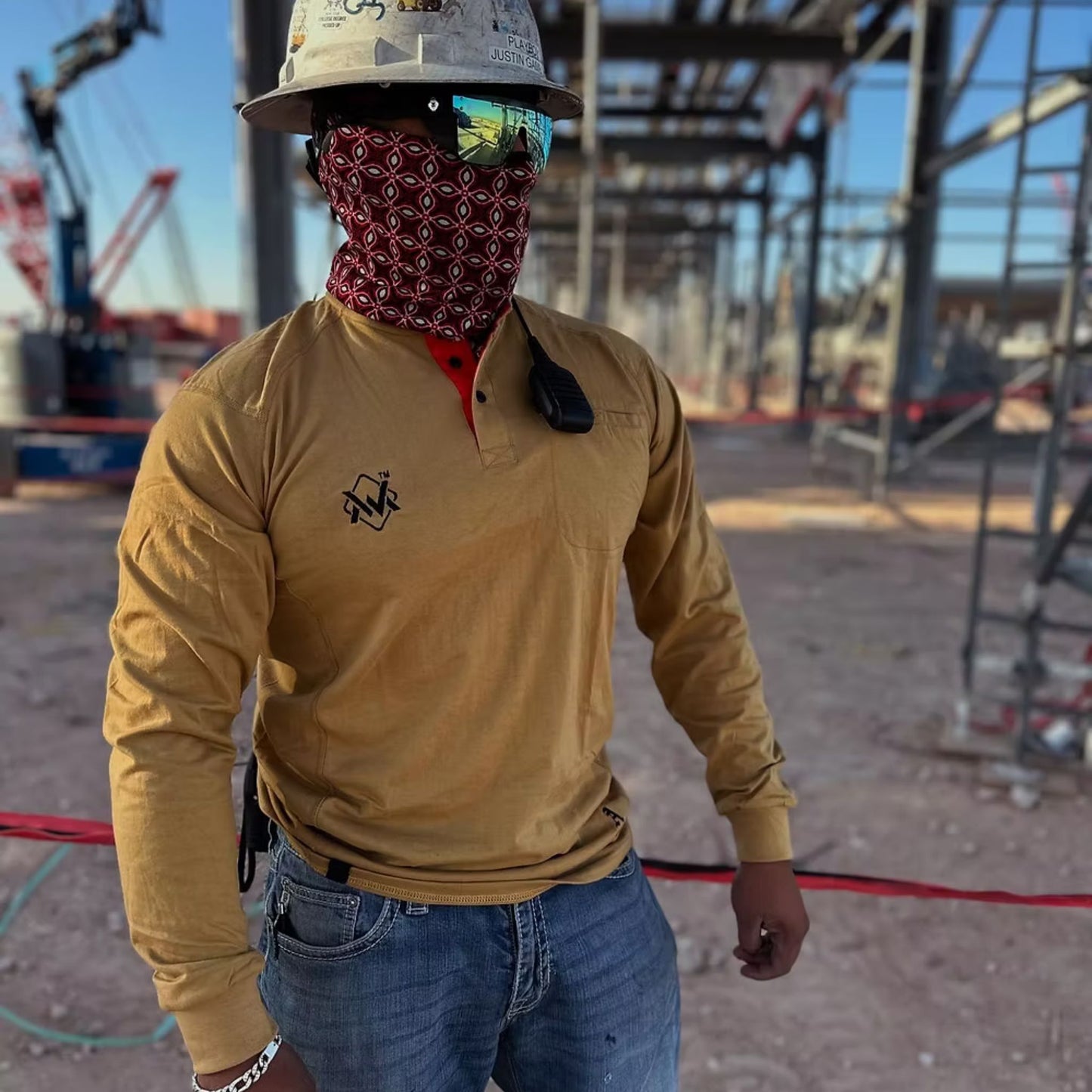 Welding Magician FR Elite Long Sleeve Work T-Shirt - Khaki/Red