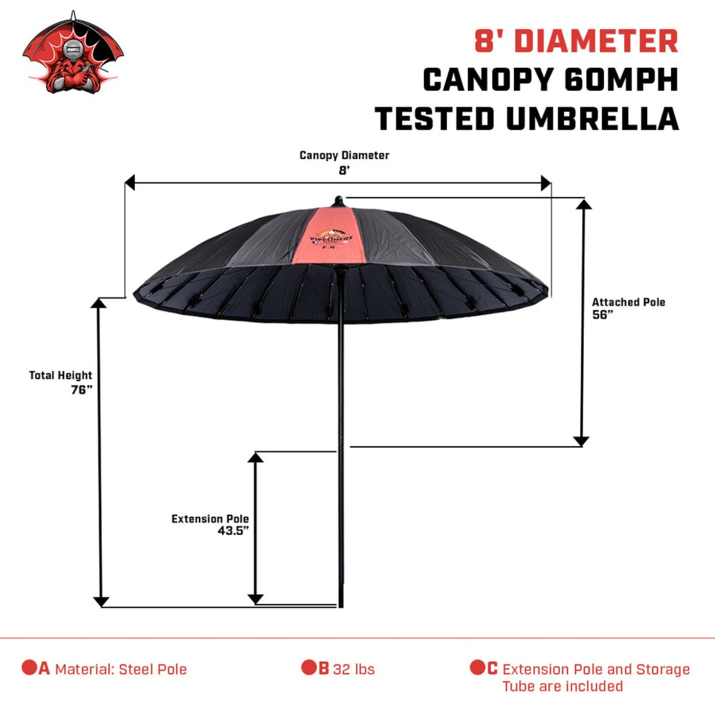 Pipeliner's Cloud 8' Flame Resistant Umbrella