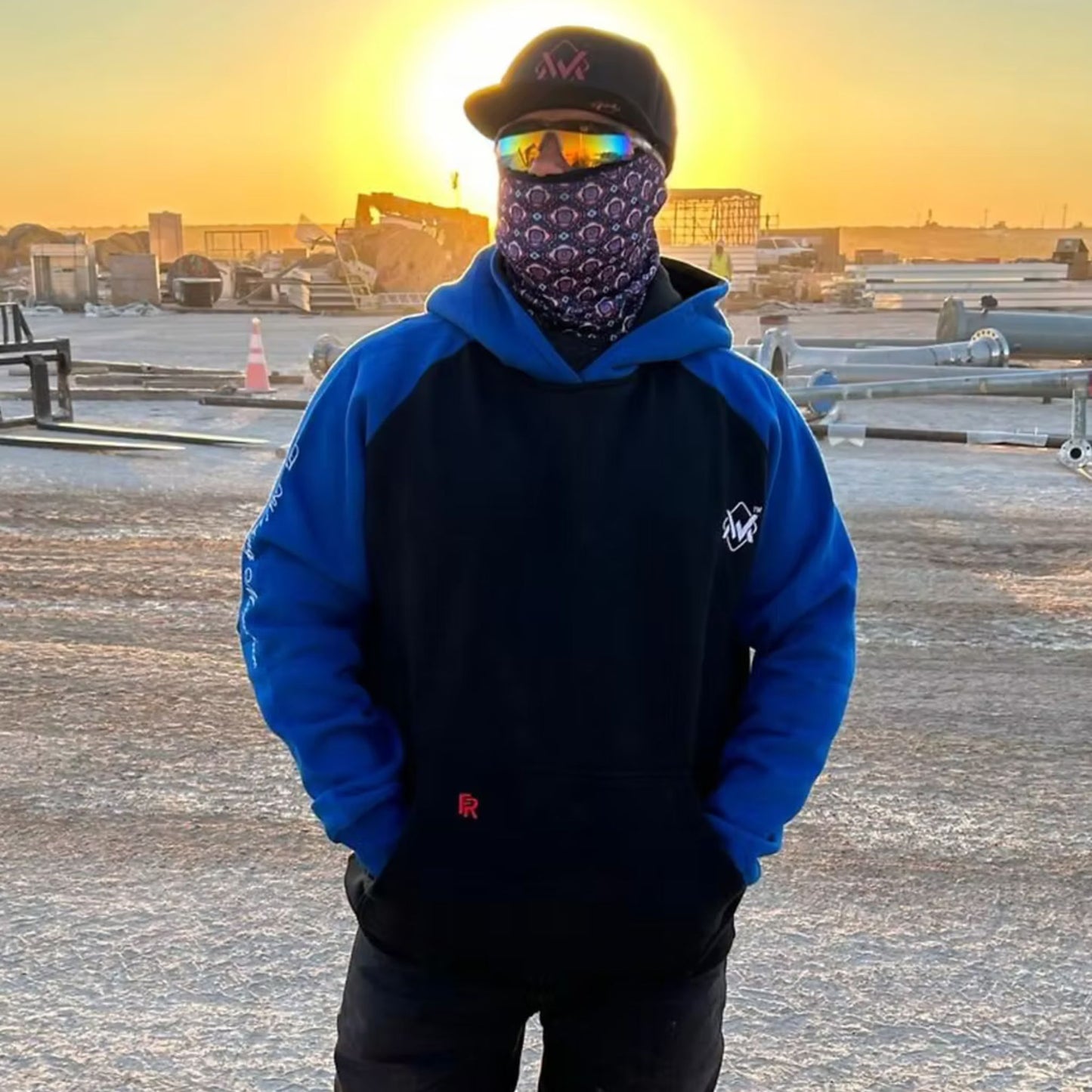 Welding Magician Premium Flame-Resistant Work Hoodie with Hard Hat-Ready Hood - Black/Blue