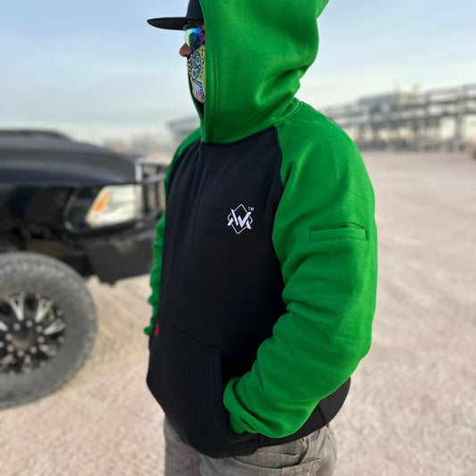 Welding Magician Premium Flame-Resistant Work Hoodie with Hard Hat-Ready Hood - Black/Green