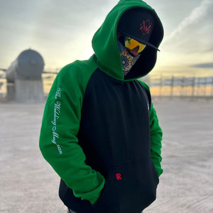 Welding Magician Premium Flame-Resistant Work Hoodie with Hard Hat-Ready Hood - Black/Green
